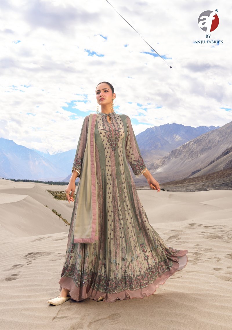 Deedar Vol 3 By Af Natural Crepe Gown With Dupatta
